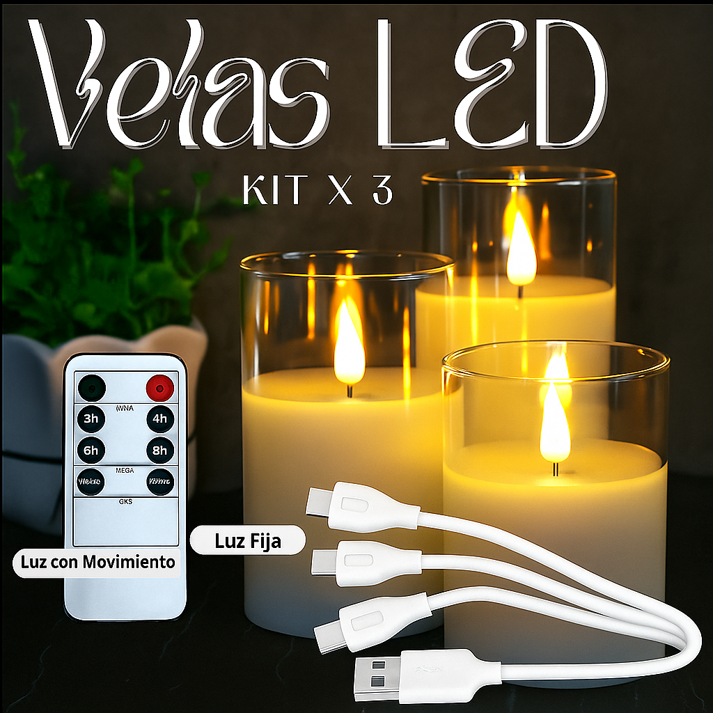 Velas LED USB con Control - 3 Unidades